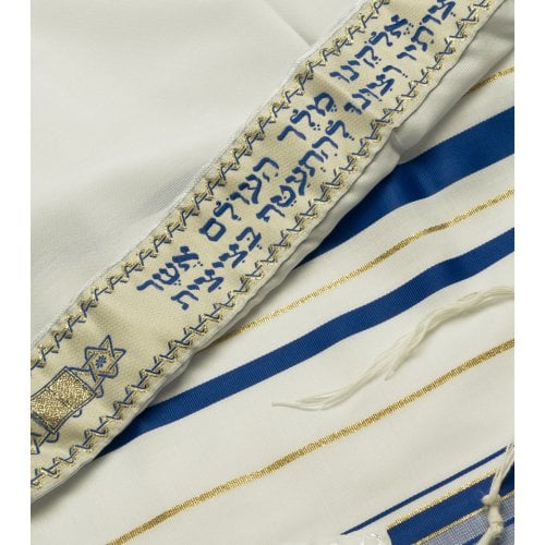 Talitnia Acrylic Tallit Imitation Wool Prayer Shawl - Blue & Gold Stripes