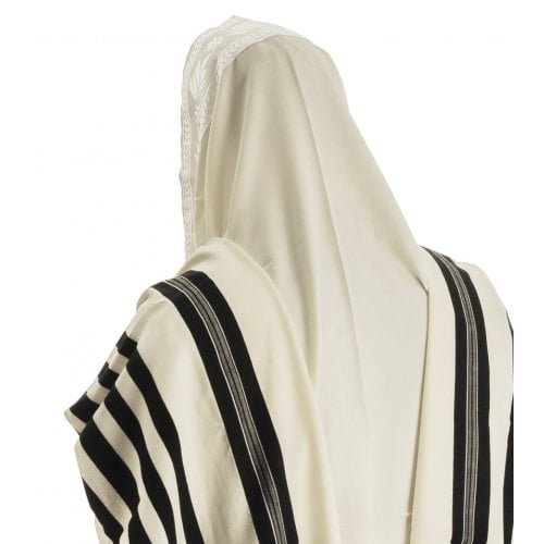 Talitnia Malchut Wool Non Slip Tallit Prayer Shawl Black Stripes - Optional Handmade Tzitzit Strings