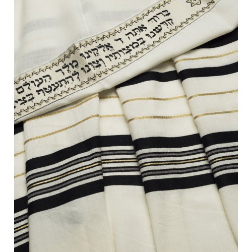 Talitnia Wool Tallit Traditional Kosher Prayer Shawl - Black & Gold Stripes