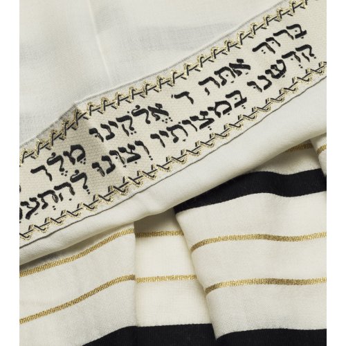 Talitnia Wool Tallit Traditional Kosher Prayer Shawl - Black & Gold Stripes