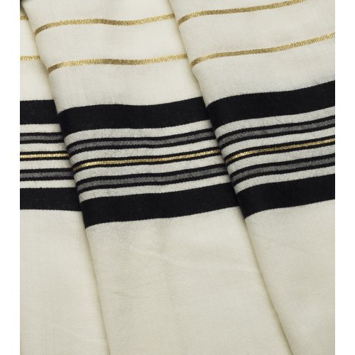 Talitnia Wool Tallit Traditional Kosher Prayer Shawl - Black & Gold Stripes