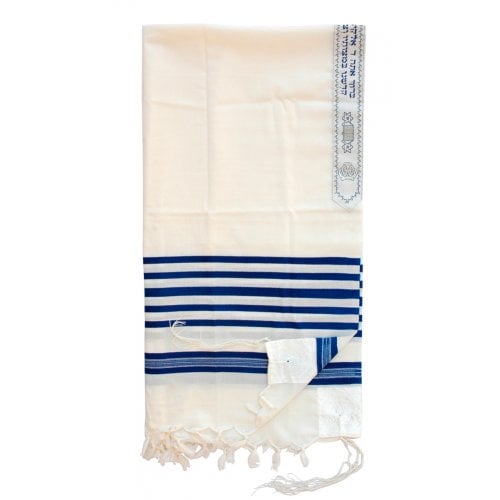 Talitnia Wool Tallit Traditional Kosher Prayer Shawl - Blue & White Stripes