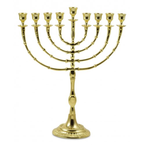 Tall Gold Color Classic Chanukah Menorah - 16 Inches