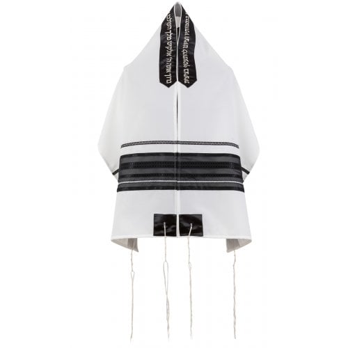 Tallit Set by Ronit Gur in White and Black Gauze Stripes