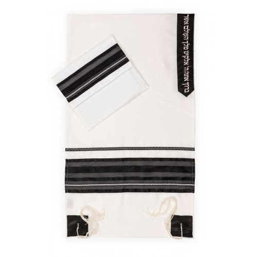 Tallit Set by Ronit Gur in White and Black Gauze Stripes