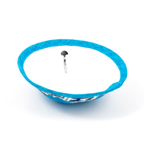 Turquoise Cloth Kippah with Attached Clip and Embroidered Jerusalem Design