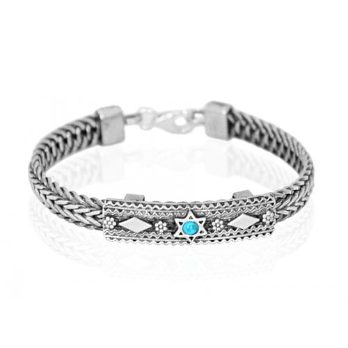 Turquoise Star of David Silver Bracelet by Golan Studio