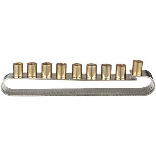 Two Tone Gold and Silver Chanukah Menorah with Double Base, for Oil - 8 cm Height