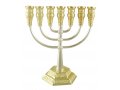 Two Tone Silver and Gold 7-Branch Menorah, Jerusalem Images  8.6 Height