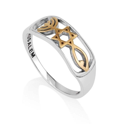 Two Tone Sterling Silver and Gold Plated Ring - Messianic Design