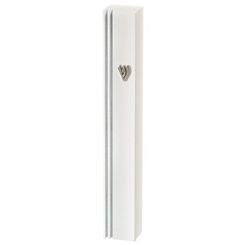 White Aluminum Mezuzah Case with Side Channel Indentation  Silver Shin