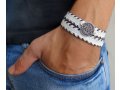 White Cord Bracelet for Men with Coin Element