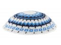 White DMC Knitted Kippah with Blue, Black and White Design