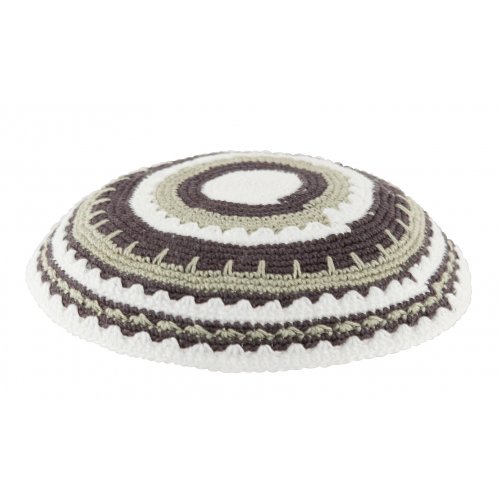 White DMC Knitted Kippah with White and Green Concentric Circles