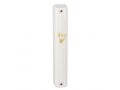 White Plastic Lucite Mezuzah Case with Gold Shin Letter - Various Lengths