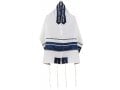 White Tallit with Blue Crinkled Stripe Set by Ronit Gur