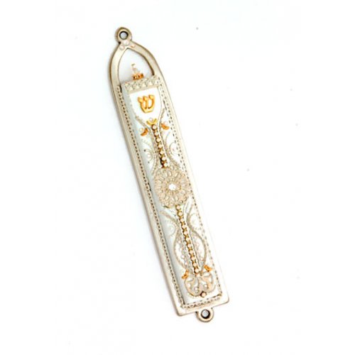 White-Orange Filigree Design Mezuzah by Ester Shahaf