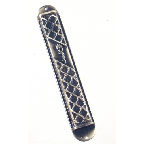 Wide Pewter Mezuzah Case - Criss-Cross