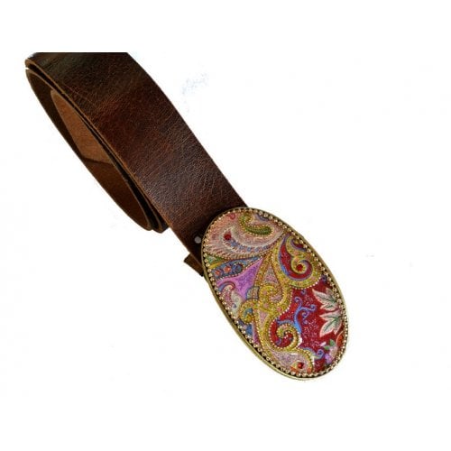 Woman's Belt with Colorful Paisley Design Buckle by Iris Design