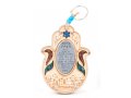 Wood Hamsa for Wall with Hebrew Home Blessing & Semi-Precious Stones - Jerusalem