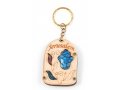 Wood Jerusalem Key Chain with Semi-Precious Stones - Leaf and Hamsa Design