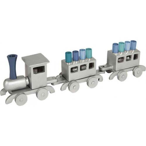 Yair Emanuel Anodized Aluminum Child's Train Hanukkah Menorah - Blue