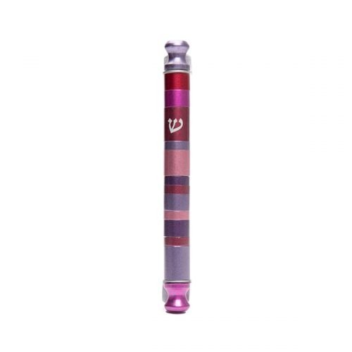 Yair Emanuel Anodized Aluminum Cylinder Mezuzah Case, Stripes - Maroon and Pink