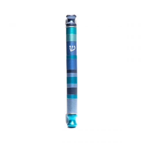 Yair Emanuel Anodized Aluminum Cylinder Mezuzah Case, Stripes  Shades of Blue