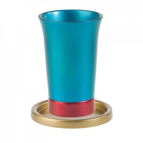 Yair Emanuel Anodized Aluminum Kiddush Cup and Saucer - Silver