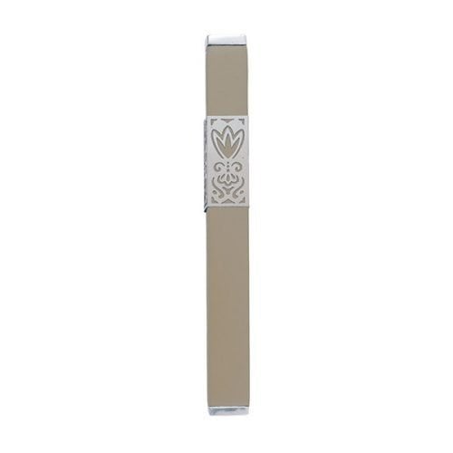 Yair Emanuel Anodized Aluminum Mezuzah Case, Decorative Cutout Flower - Beige