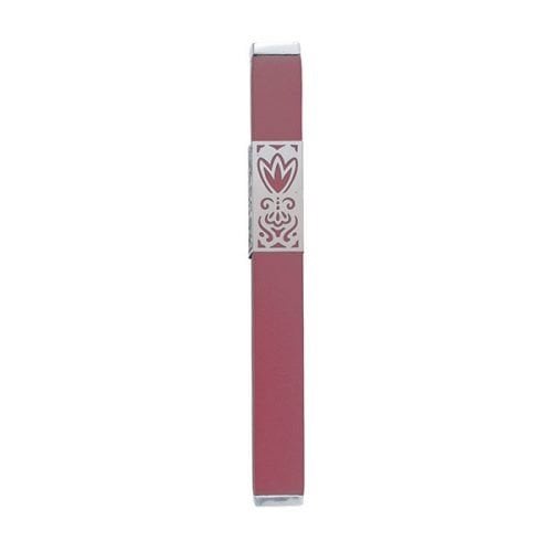 Yair Emanuel Anodized Aluminum Mezuzah Case, Decorative Cutout Flower - Maroon