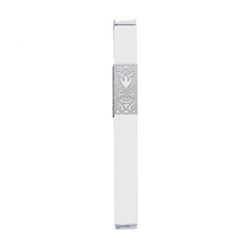 Yair Emanuel Anodized Aluminum Mezuzah Case, Decorative Flower - White