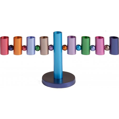 Yair Emanuel Anodized Aluminum Tubes and Balls Hanukkah Menorah - Multicolor