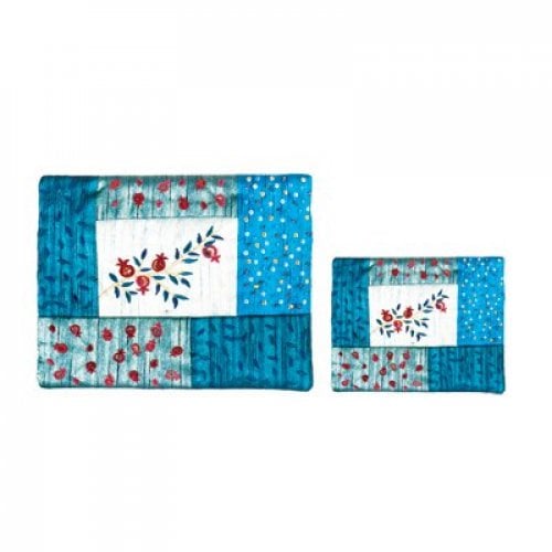 Yair Emanuel Blue Quilted Tallit & Tefillin Bag Set  Pomegranates