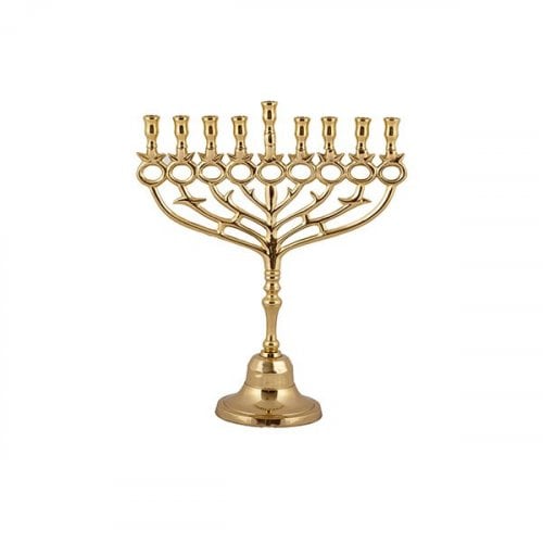 Yair Emanuel, Brass Gold Chanukah Menorah with Pomegranate Design - 10