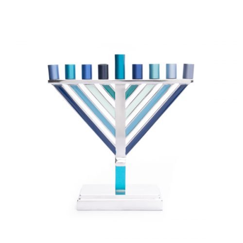 Yair Emanuel Chabad Chanukah Menorah, Shades of Blue - 7 Inches High