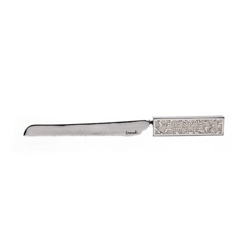 Yair Emanuel Challah Knife, Cutout Design and Blessing Words on Handle - White