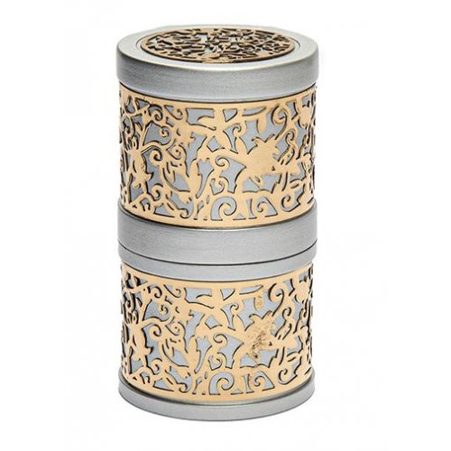 Yair Emanuel Compact Havdalah Candle and Spice Holder, Cutout Design - Silver