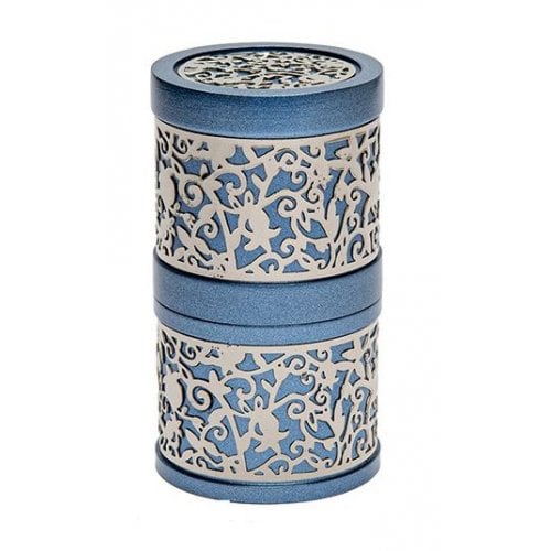 Yair Emanuel Compact Havdalah Spice Box & Candle Holder, Cutout Design - Blue