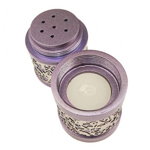 Yair Emanuel Compact Havdalah Spice Box & Candle Holder, Cutout Design - Purple