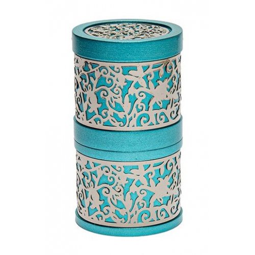 Yair Emanuel Compact Havdalah Spice Box and Candle Holder, Cutouts - Turquoise