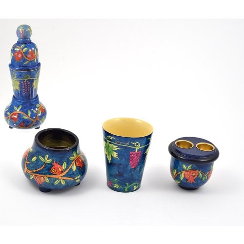 Yair Emanuel Compact Shabbat Candlesticks and Havdalah Set - Pomegranates