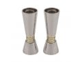 Yair Emanuel Cone Candlesticks with Gold Pomegranate Band - Hammered Silver