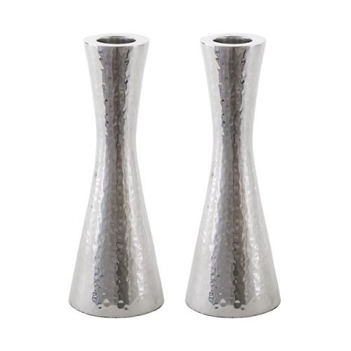 Yair Emanuel Cone Shape Candlestick in Hammered Silver - Choice of 3 sizes