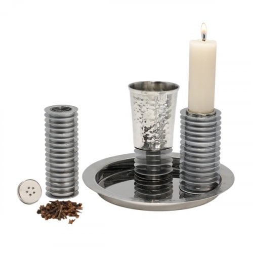 Yair Emanuel Contemporary 4-Piece Havdalah Set, Stacked Discs - Gray