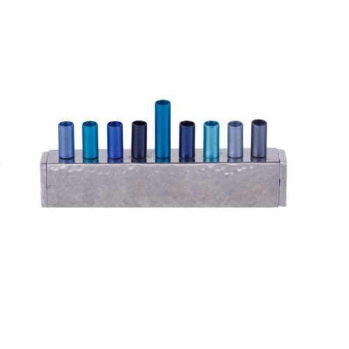 Yair Emanuel Cylindrical Candle Holders on Chanukah Menorah, Hammered - Blue