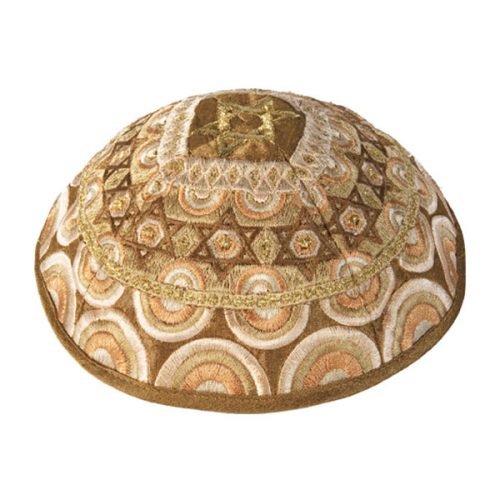 Yair Emanuel Embroidered Kippah, Stars of David - Gold