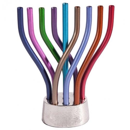 Yair Emanuel Flames Image Chanukah Menorah - Multicolored