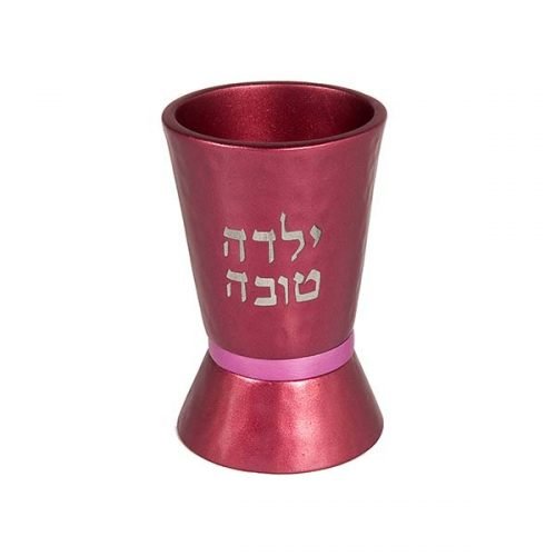 Yair Emanuel Girls Yalda Tova Good Girl Small Maroon Kiddush Cup - Pink Band