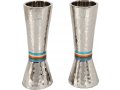 Yair Emanuel Hammered Nickel Cone Candlesticks - Colored Rings